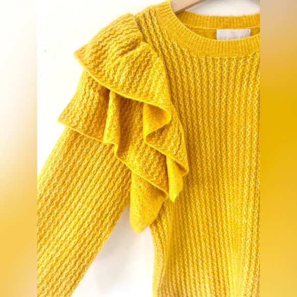 Rachel Parcell Yellow Treasure Pointelle Knit Ruffle Sweater Size XS‎ NWT - Picture 3 of 10